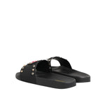 Dolce & Gabbana Black Rubber Sacred Heart Slides Men Beachwear Shoes