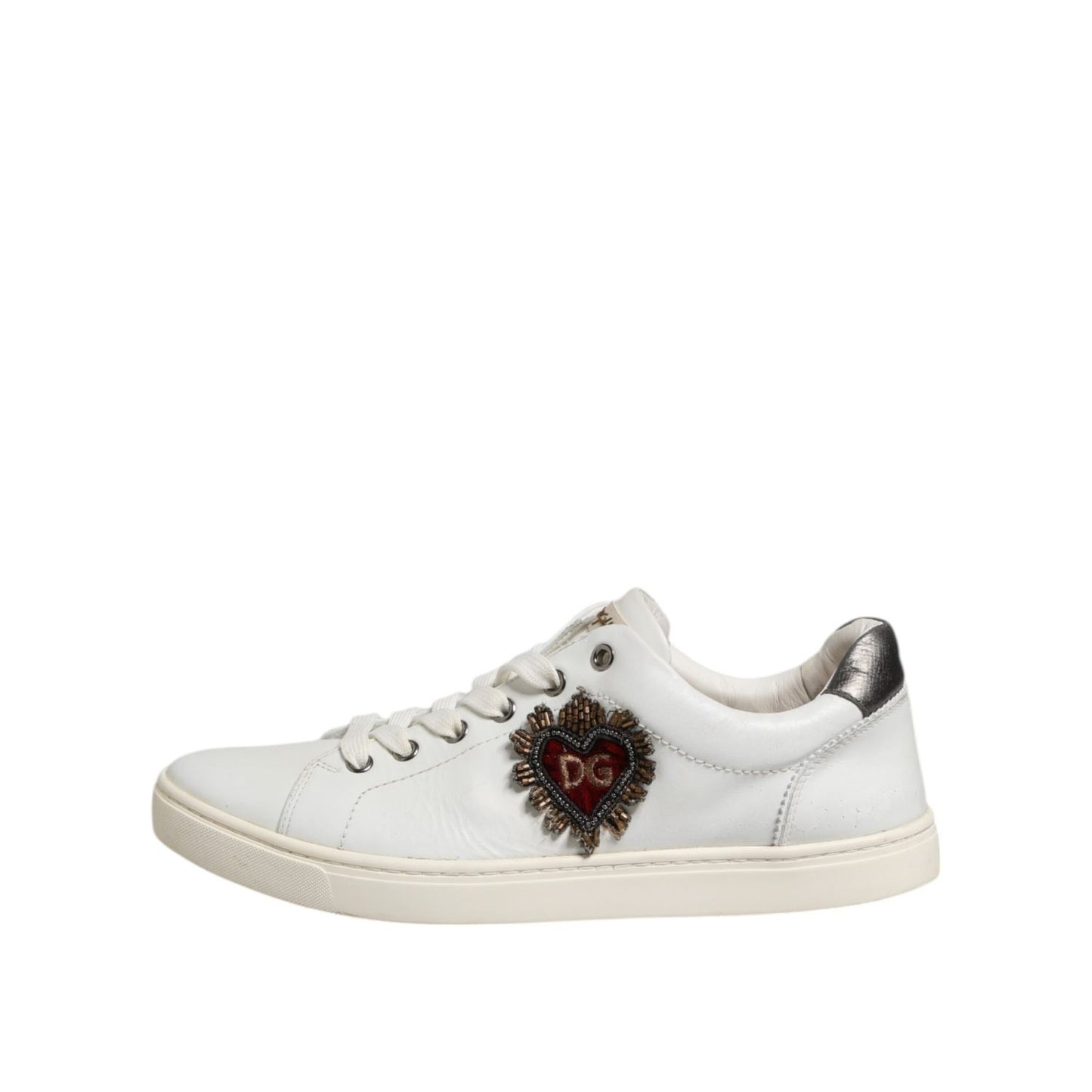 Dolce & Gabbana White Silver Sacred Heart Men Sneakers Shoes