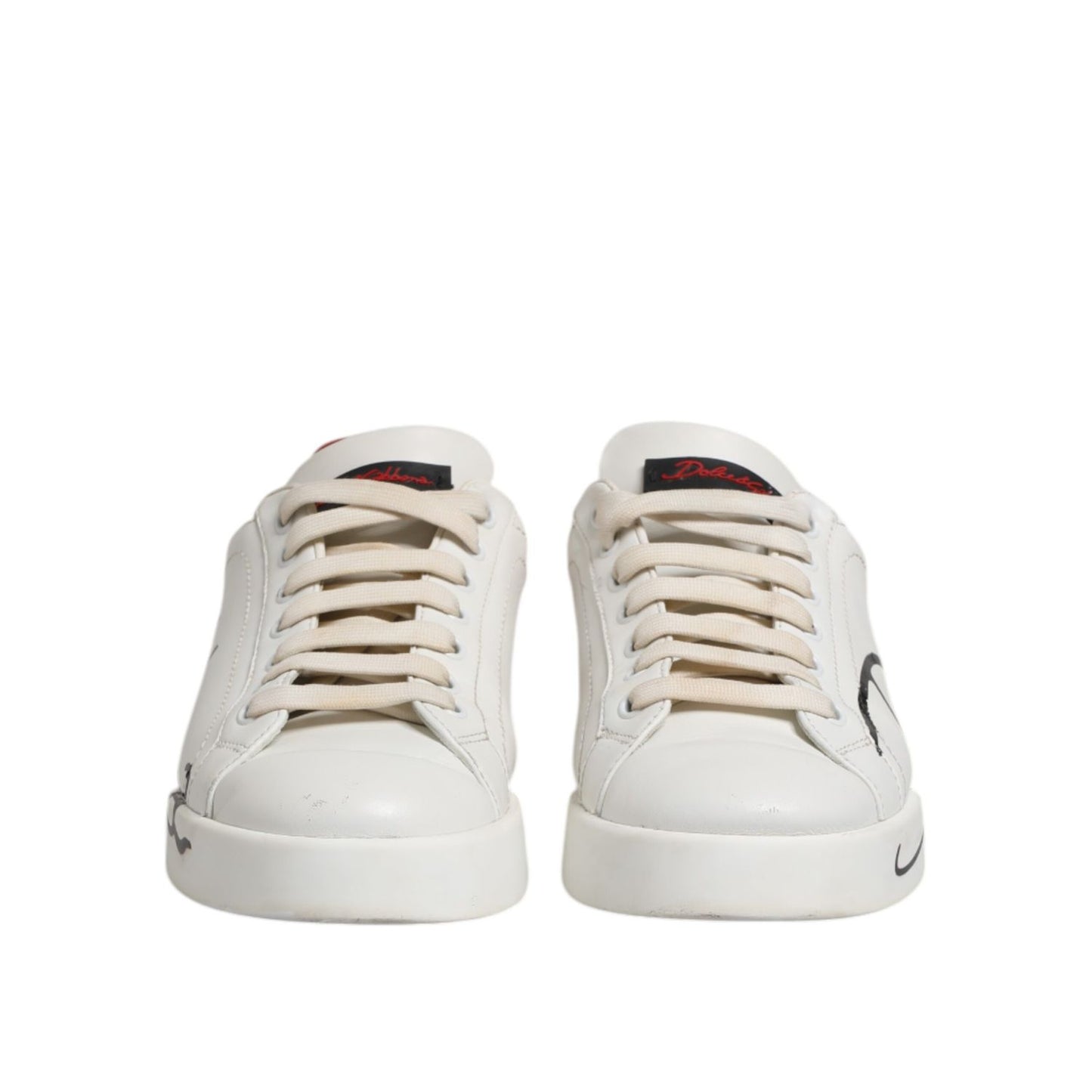 Dolce & Gabbana White Red Leather Logo Low Top Sneakers Shoes