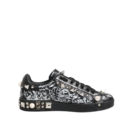 Dolce & Gabbana Black Portofino Stud Embellished Sneakers Shoes
