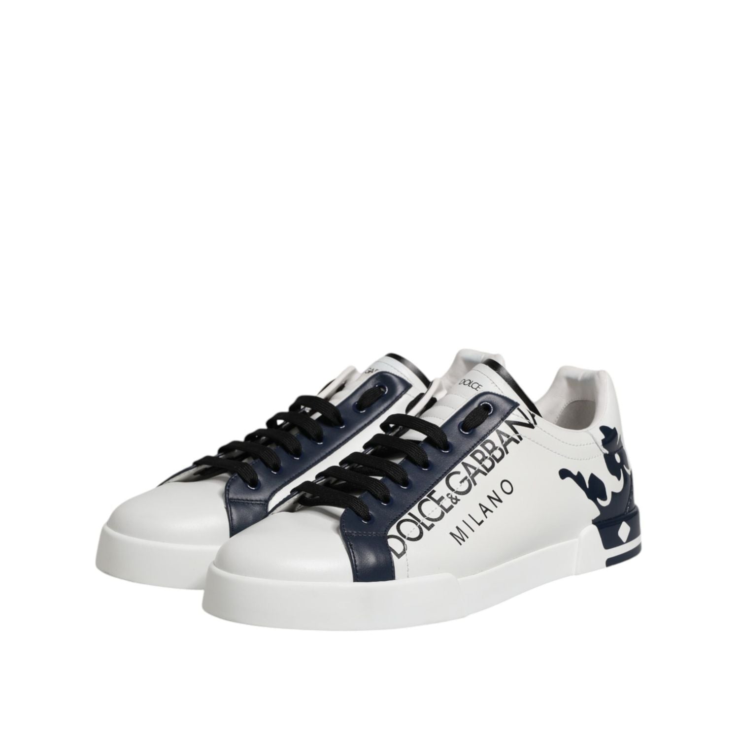 Dolce & Gabbana White Blue Crown Low Top Sneakers Shoes