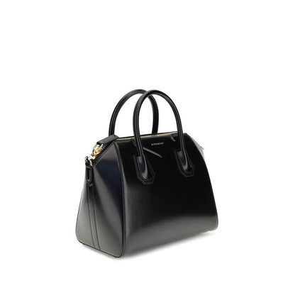 Givenchy Black Calf Leather Bos Taurus Handbag with gold accents and adjustable strap.