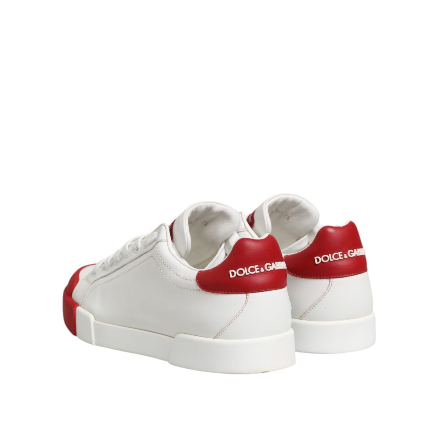 Dolce & Gabbana White Red Leather Lace Up Sneakers Shoes