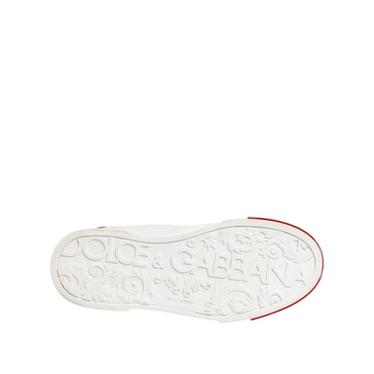 Dolce & Gabbana White Red Leather Lace Up Sneakers Shoes
