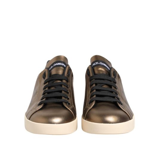 Dolce & Gabbana Gold Portofino Leather Low Top Sneakers Shoes