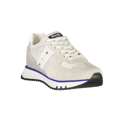 Sleek Blauer Gray Leather Men Sneaker with iconic logo and contrasting details, perfect for a bold fashion statement.