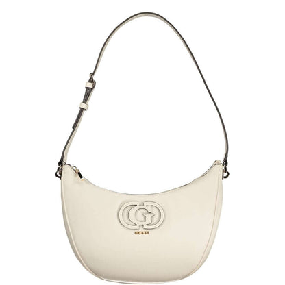 Guess Jeans White Polyethylene Women Handbag with adjustable strap and logo, featuring functional pockets and zip closure.