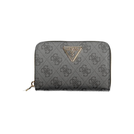 Alt Tag: Guess Jeans Black Polyethylene Women Wallet with logo and monogram pattern, sleek and stylish purse with multiple compartments.