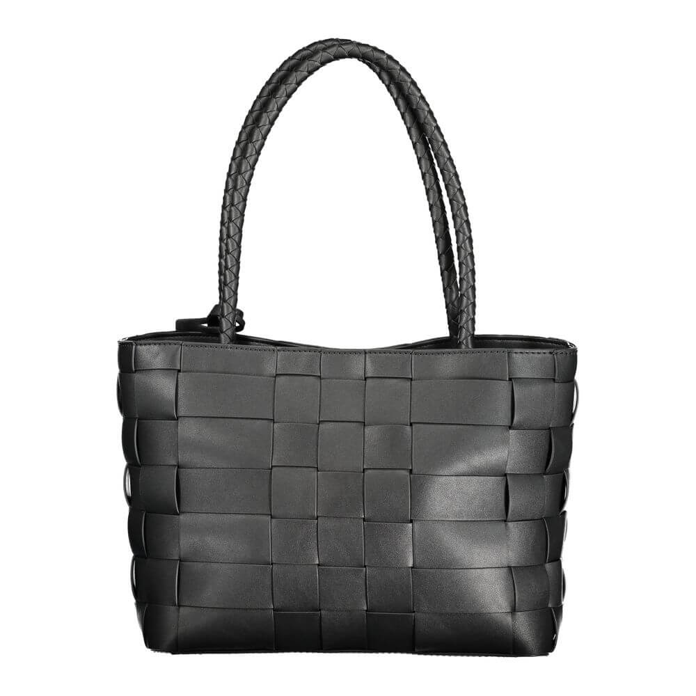 Guess Jeans Black Polyethylene Women Handbag with woven design. Elegant and spacious accessory for fashion-forward individuals.