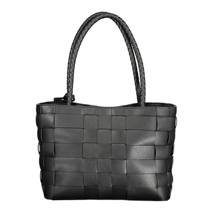 Guess Jeans Black Polyethylene Women Handbag with woven design. Elegant and spacious accessory for fashion-forward individuals.