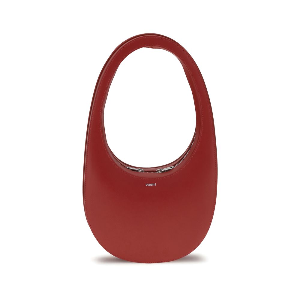 Coperni Red Calf Leather Bos Taurus Shoulder Bag with unique hobo silhouette and monogram plaque.