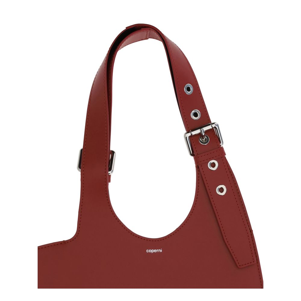 Coperni Bordeaux Calf Leather Bos Taurus Shoulder Bag with belted handle and unique heart shape design. Perfect for autumn-winter style.