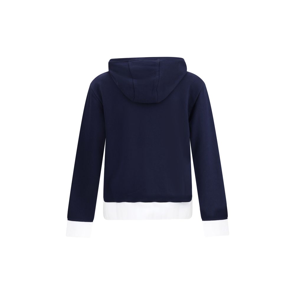 Back view of Thom Browne Blue Cotton Sweatshirt with adjustable hood and contrasting cuffs.