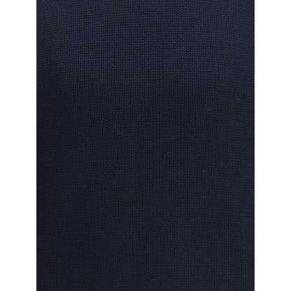 Texture of Roberto Collina Blue Merino Wool Turtleneck showing ribbed knit fabric detail in deep blue color.