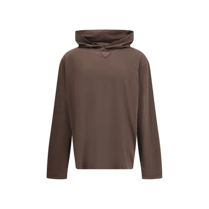 Prada Brown Cotton Sweatshirt with triangular logo, modern minimalist design, lightweight fabric ideal for casual sophistication, AW25 collection.