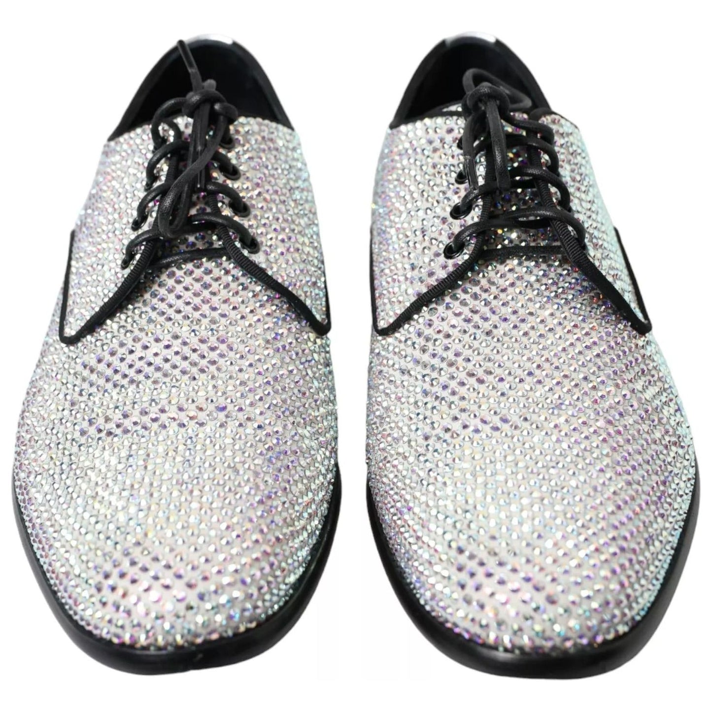 Dolce & Gabbana Silver Leather Rhinestones Derby Shoes MV5297-40