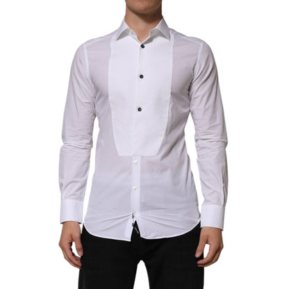 Dolce & Gabbana White Bib Cotton Poplin GOLD Men Formal Shirt