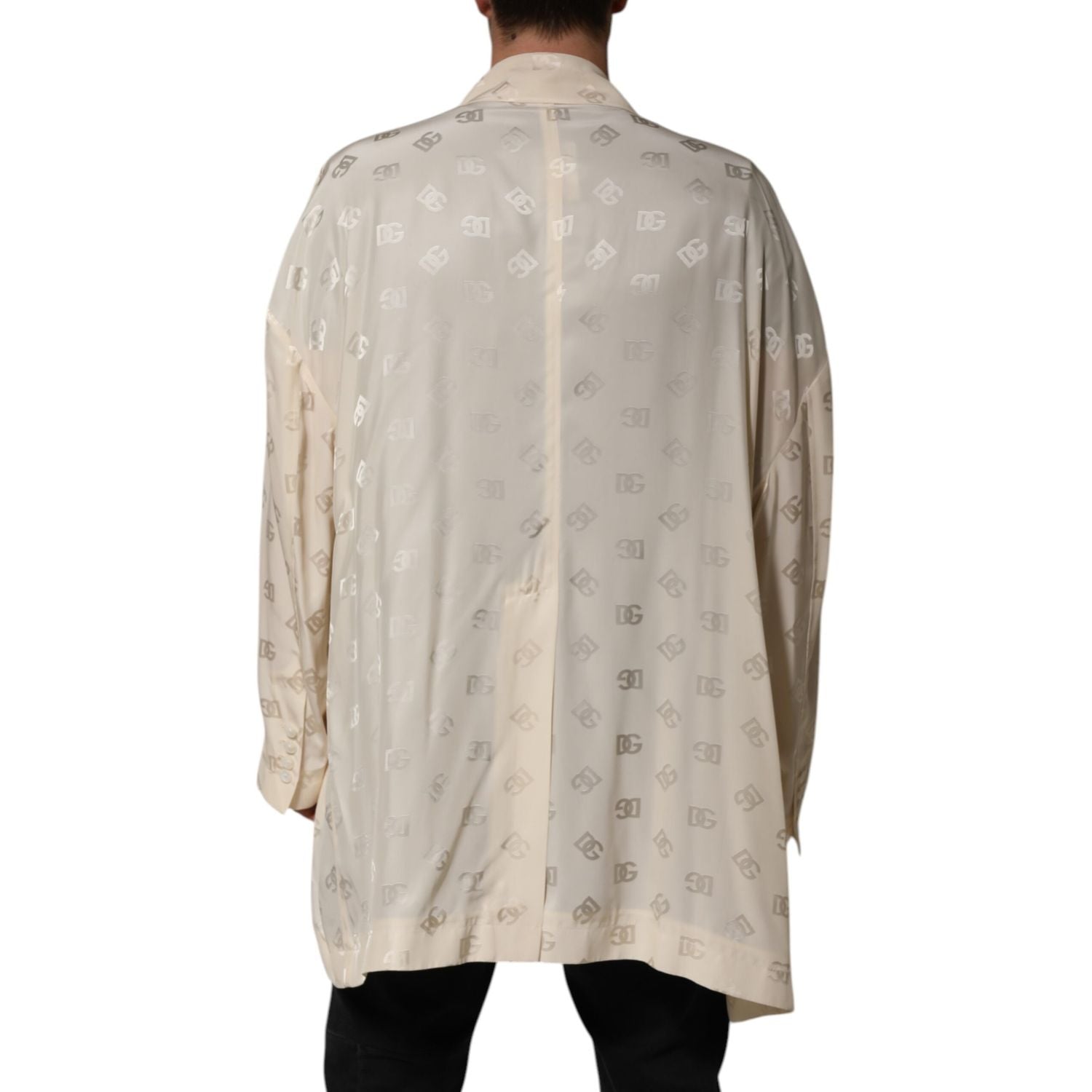 Dolce & Gabbana Beige Polyester Logo Monogram Coat Jacket