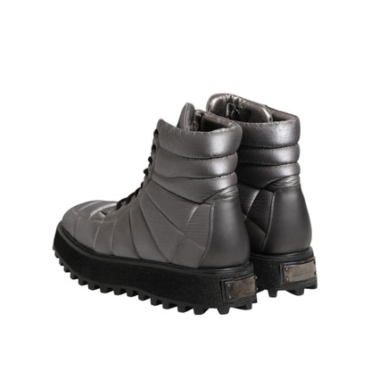 Dolce & Gabbana Silver Padded Mid Calf Lace Up Boots Shoes