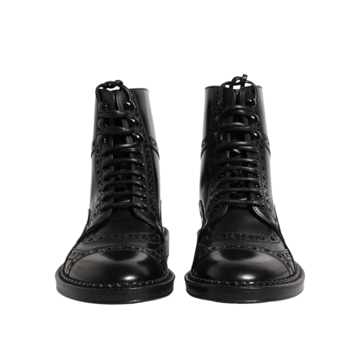 Dolce & Gabbana Black Leather Lace Up Mid Calf Boots Shoes