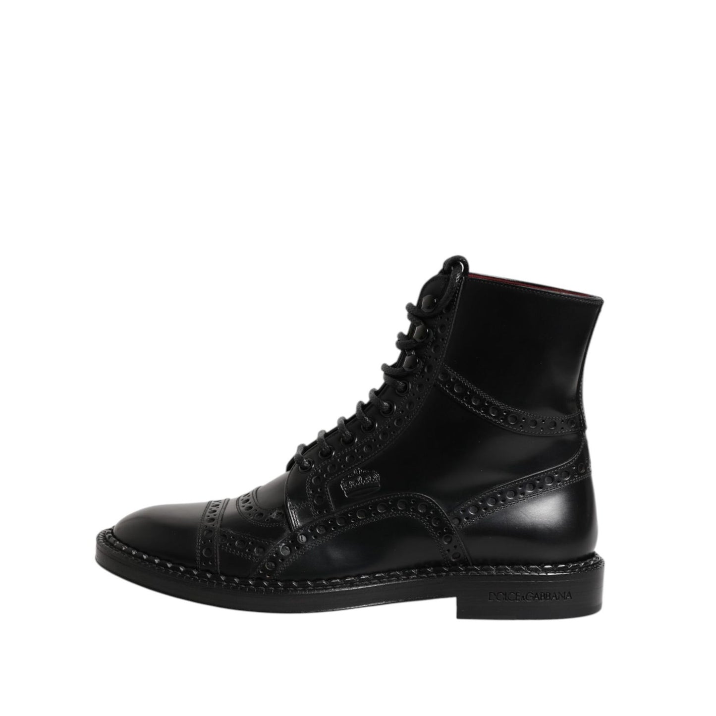 Dolce & Gabbana Black Leather Lace Up Mid Calf Boots Shoes