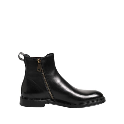 Dolce & Gabbana Black Chelsea Leather Mid Calf Boots Shoes