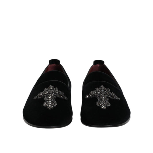 Dolce & Gabbana Black Suede Cross Slip On Loafers Dress Shoes