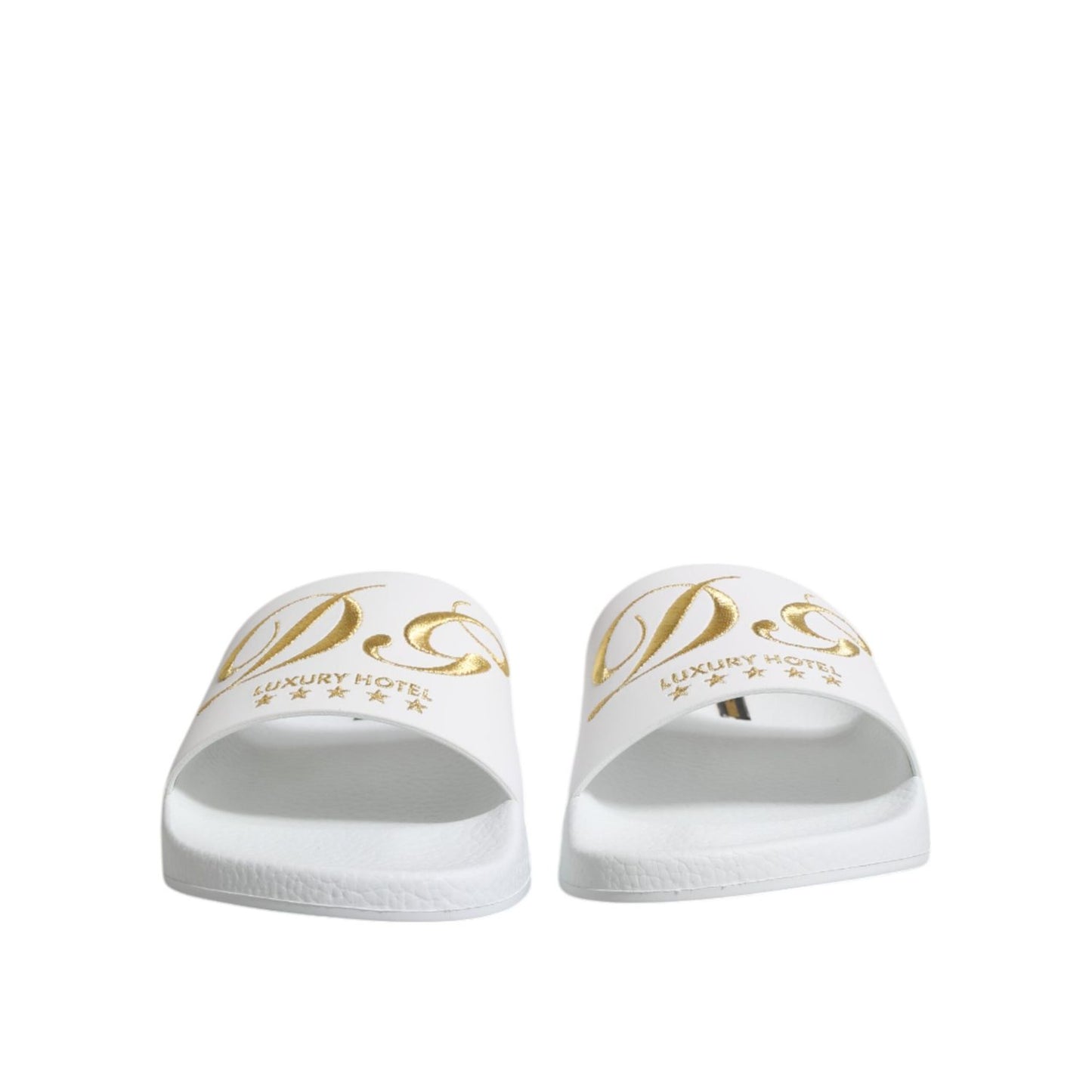 Dolce & Gabbana White Leather Slides Sandals Beachwear Shoes