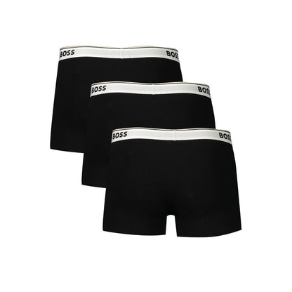 Hugo Boss Black Cotton Men Boxer Short triple-pack with elastic waistband and logo, showcasing sleek black style and comfort.