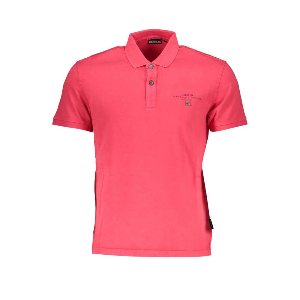 Napapijri Pink Cotton Polo Shirt, short sleeved, regular fit with 2 buttons, featuring logo print and embroidery.