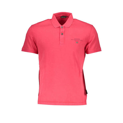 Napapijri Pink Cotton Polo Shirt, short sleeved, regular fit with 2 buttons, featuring logo print and embroidery.