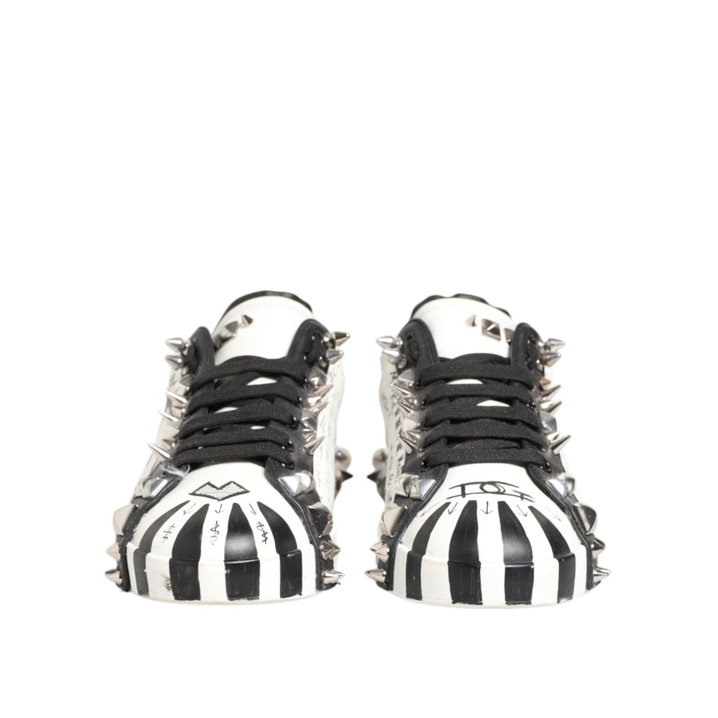 Dolce & Gabbana White Studded Printed Low Top Sneakers Shoes