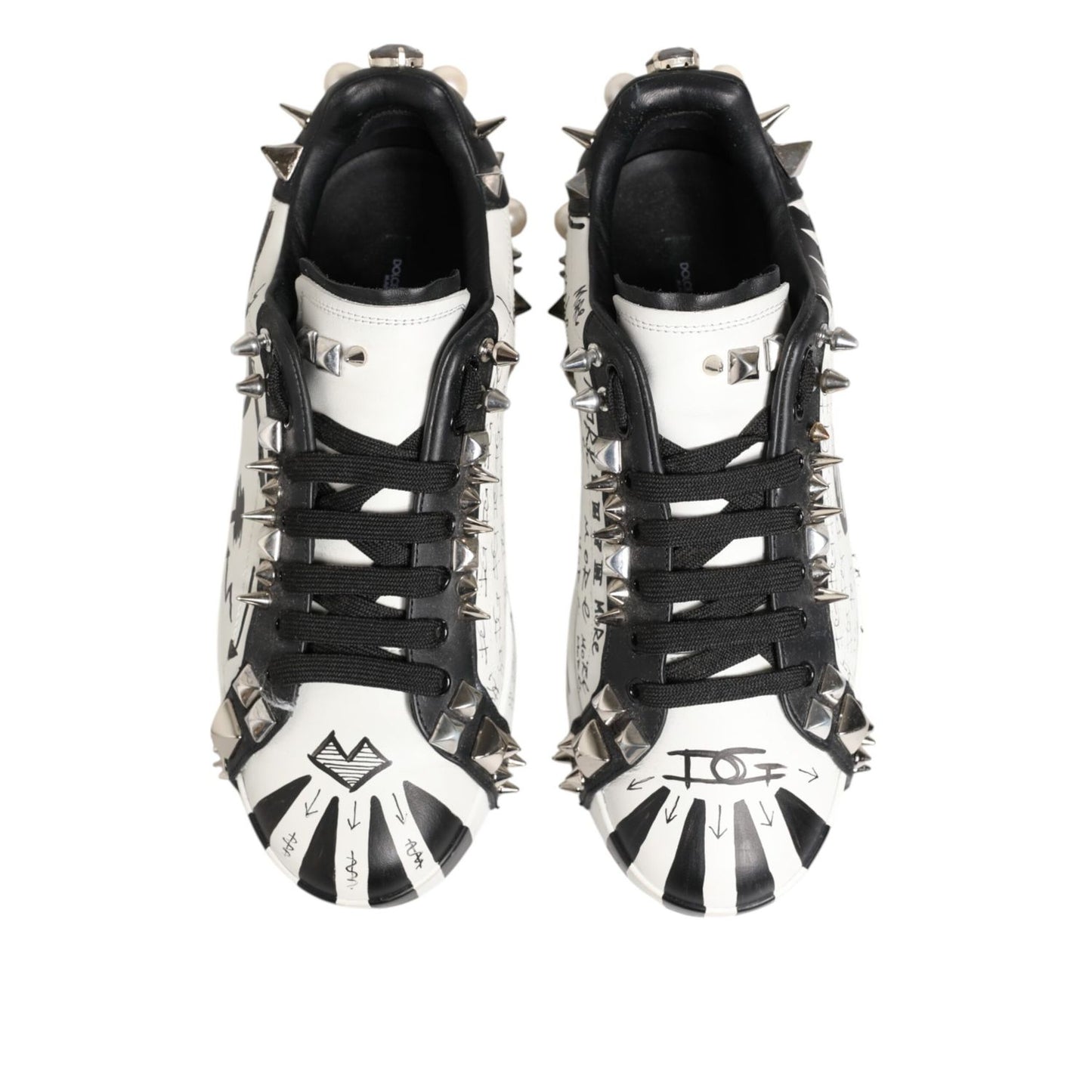 Dolce & Gabbana White Studded Printed Low Top Sneakers Shoes