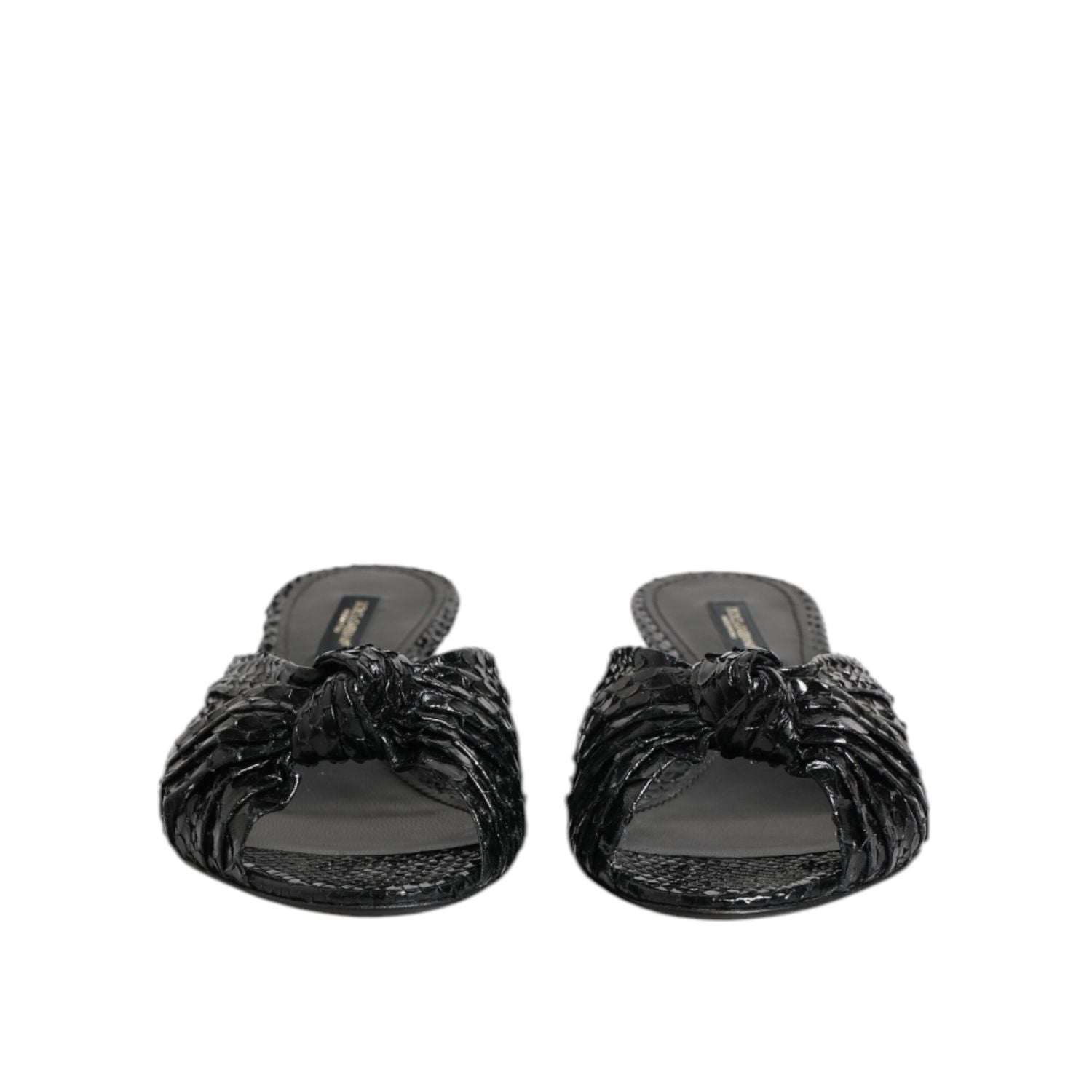 Dolce & Gabbana Black Leather Heels Slides Sandals Shoes