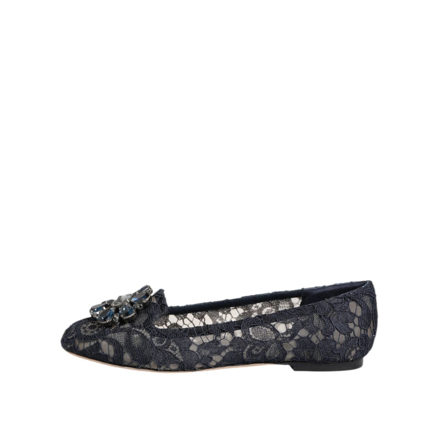 Dolce & Gabbana Blue Taormina Lace Crystals Flats Shoes