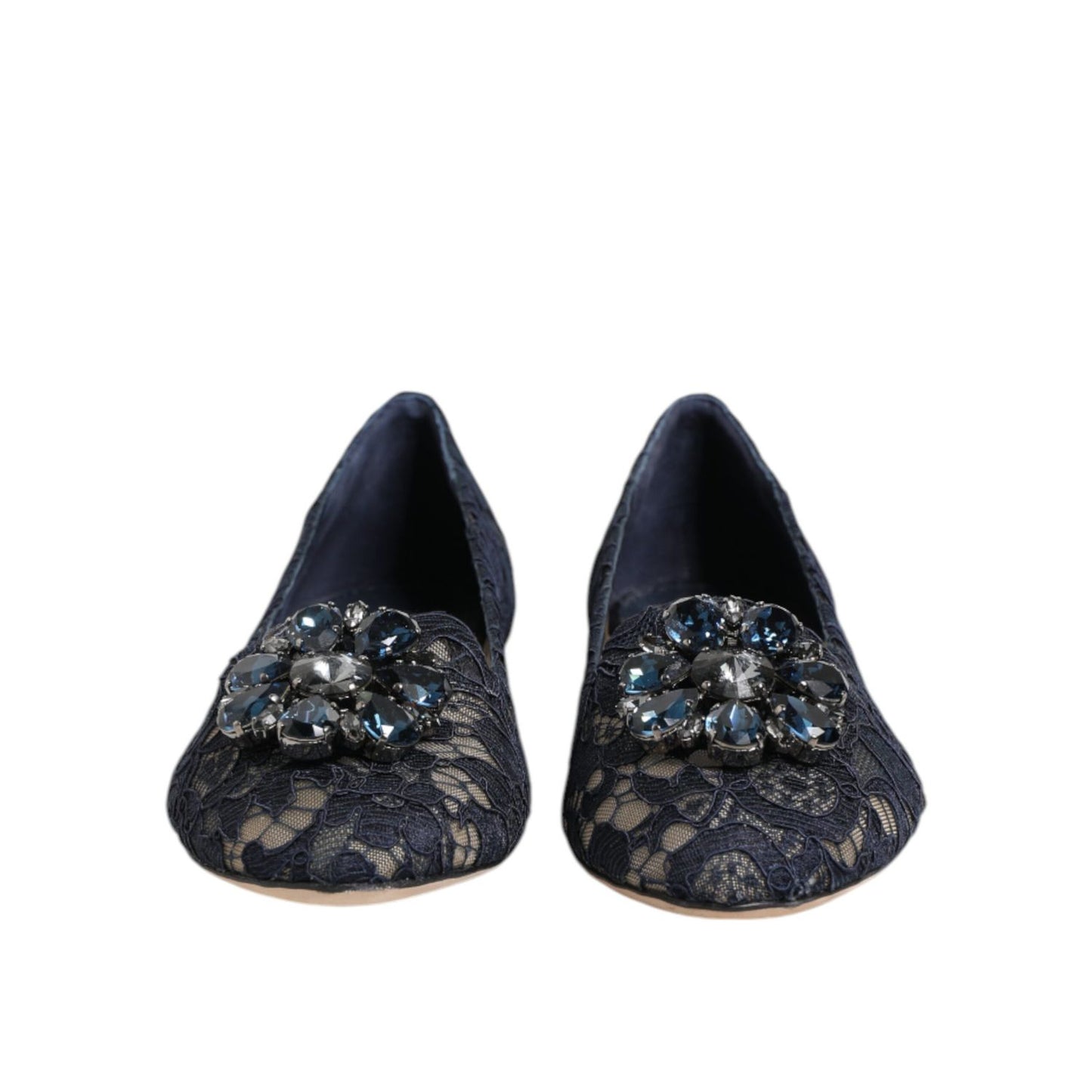 Dolce & Gabbana Blue Taormina Lace Crystals Flats Shoes