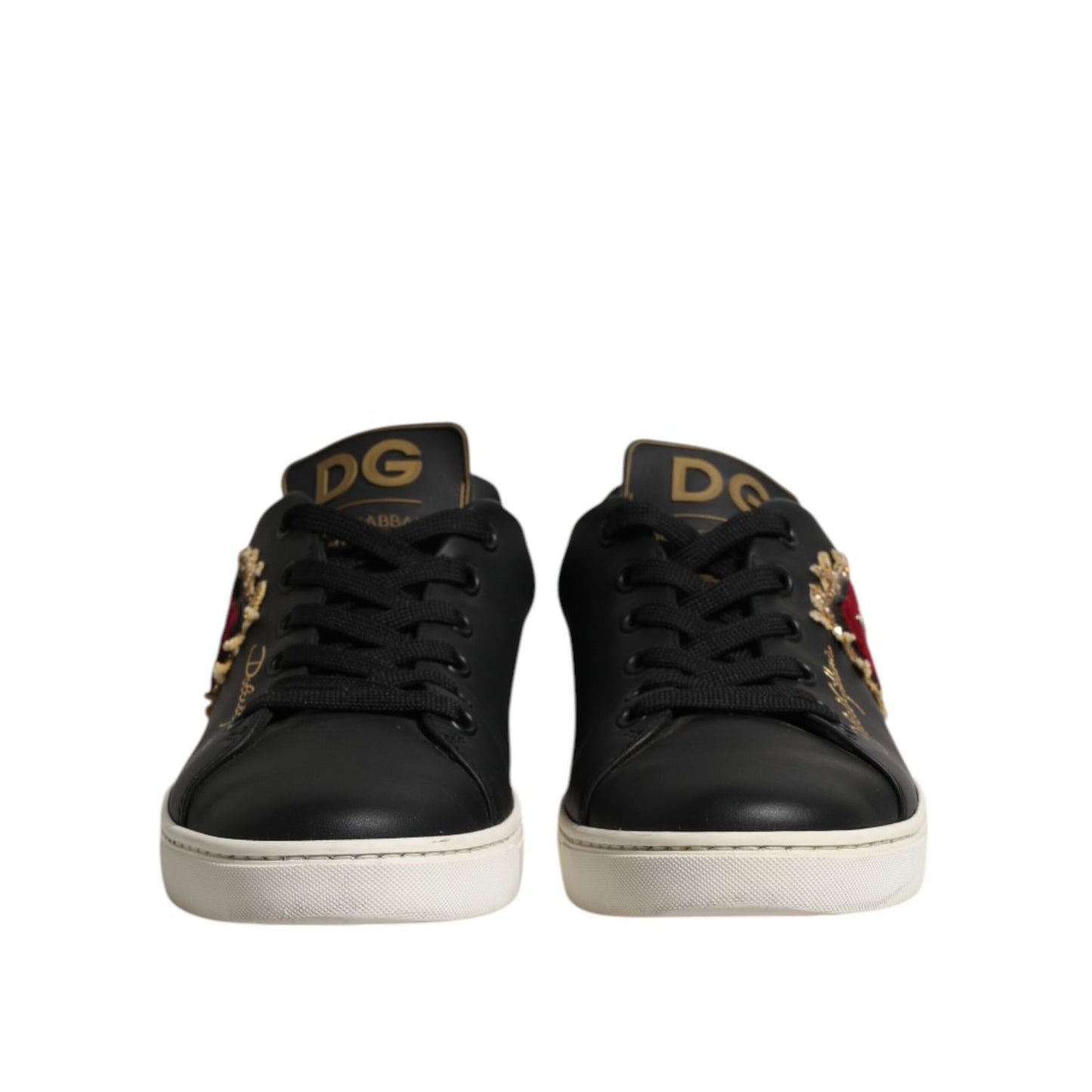 Dolce & Gabbana Black Leather Sacred Heart Sneakers Shoes
