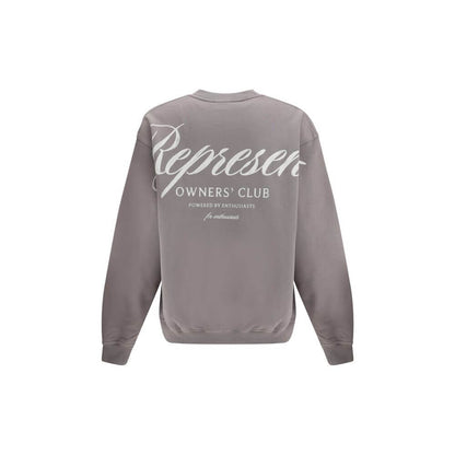 Back view of Represent Gray Cotton Sweatshirt with logo, featuring ribbed hem and cuffs for a modern, urban style.