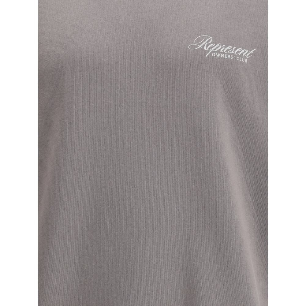 Represent Gray Cotton Sweatshirt with printed logo on front, featuring ribbed hem, contemporary style for urban casual looks, AW25 collection.