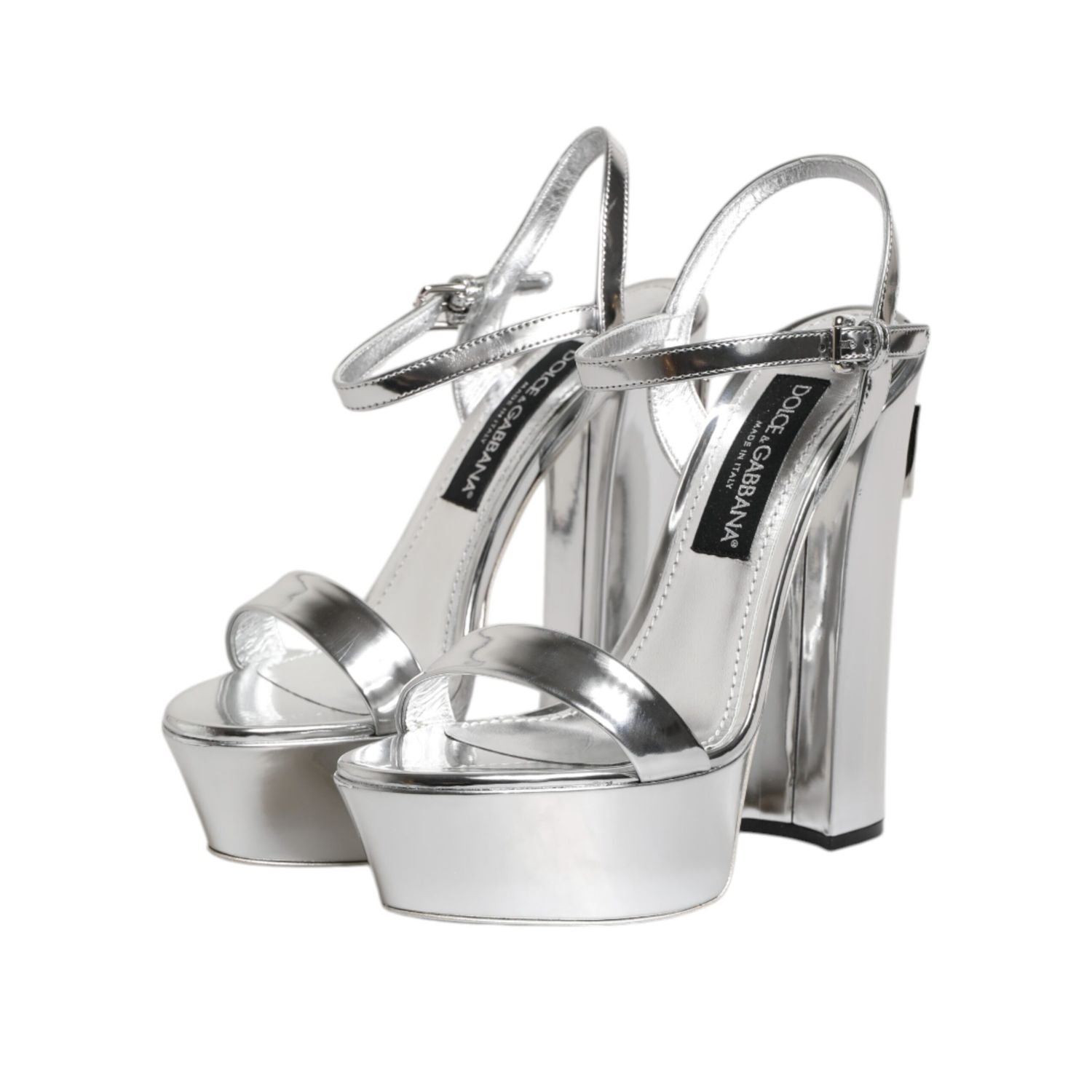 Dolce & Gabbana Silver Leather Platform Keira Sandals Shoes