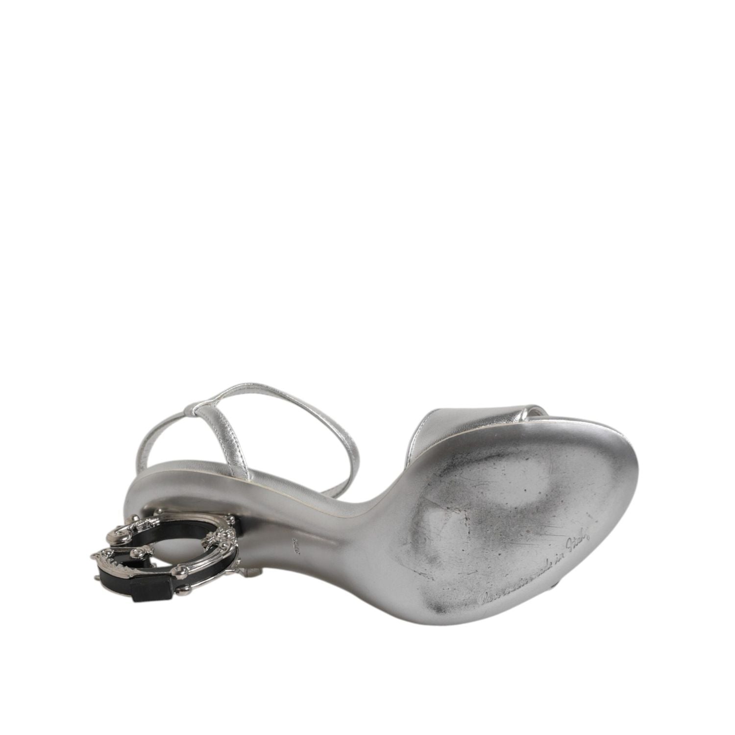 Dolce & Gabbana Silver Leather DG Heels Keira Sandals Shoes