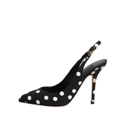 Dolce & Gabbana Black White Dotted Stiletto Slingback Shoes