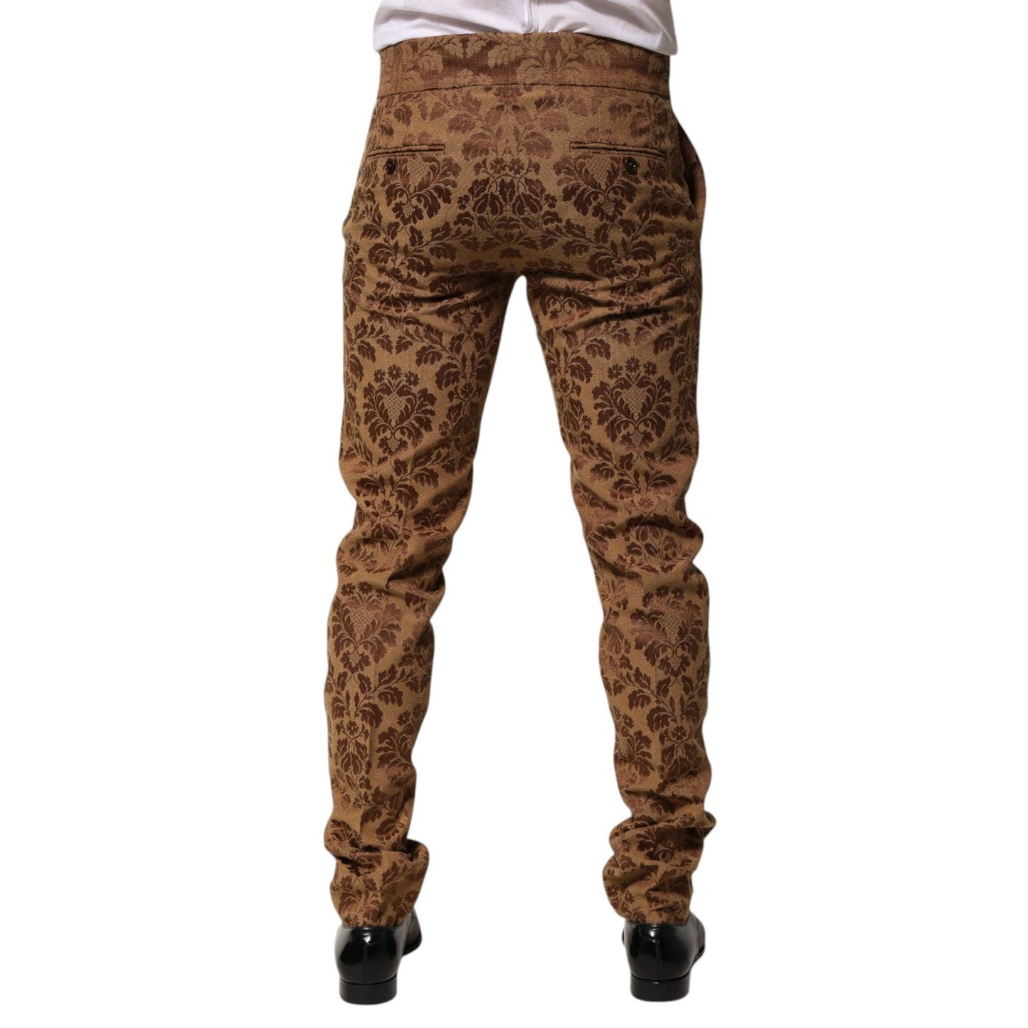 Dolce & Gabbana Brown Floral Jacquard Men Skinny Trouser Pants