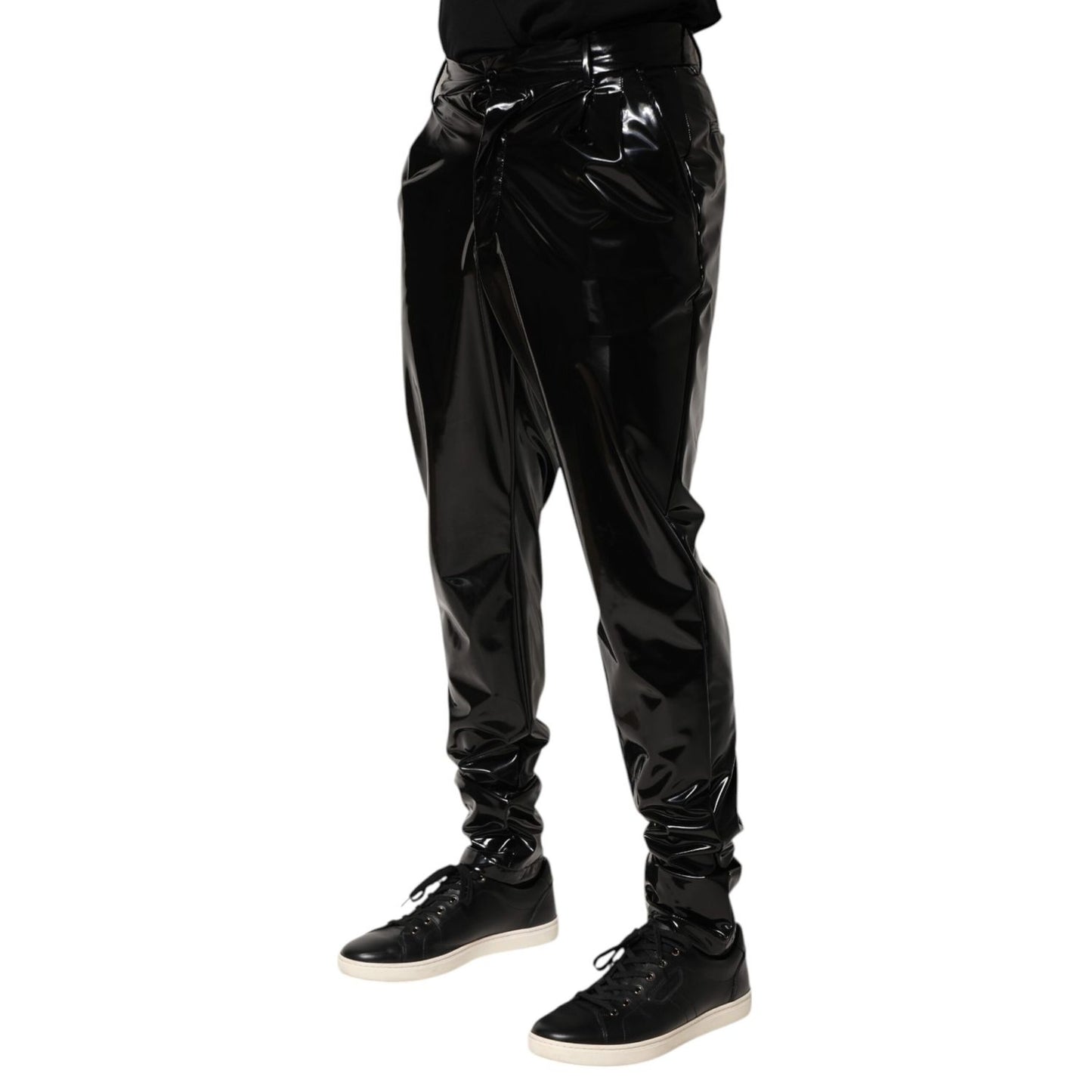 Dolce & Gabbana Black Polyester Mid Waist Men Trouser Pants