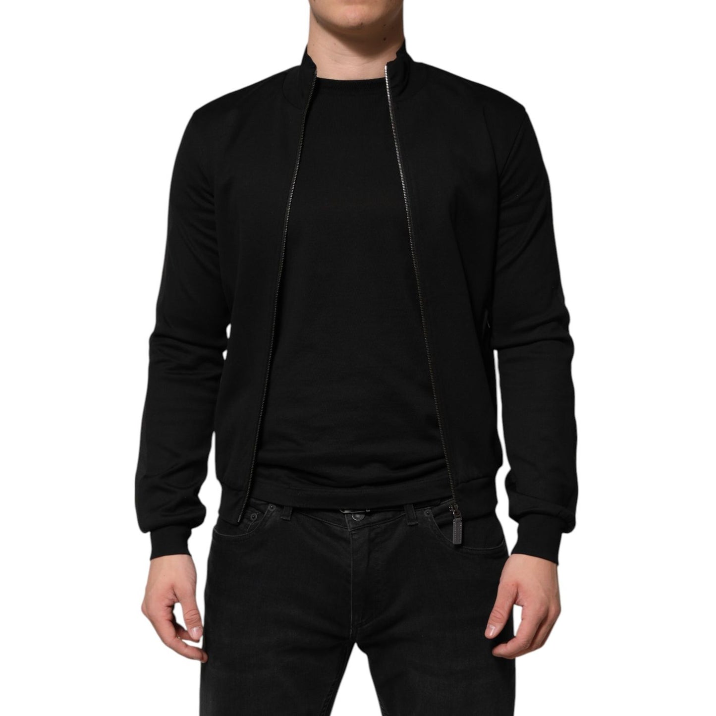 Dolce & Gabbana Black Cotton Logo Full Zip Men Bomber Jacket