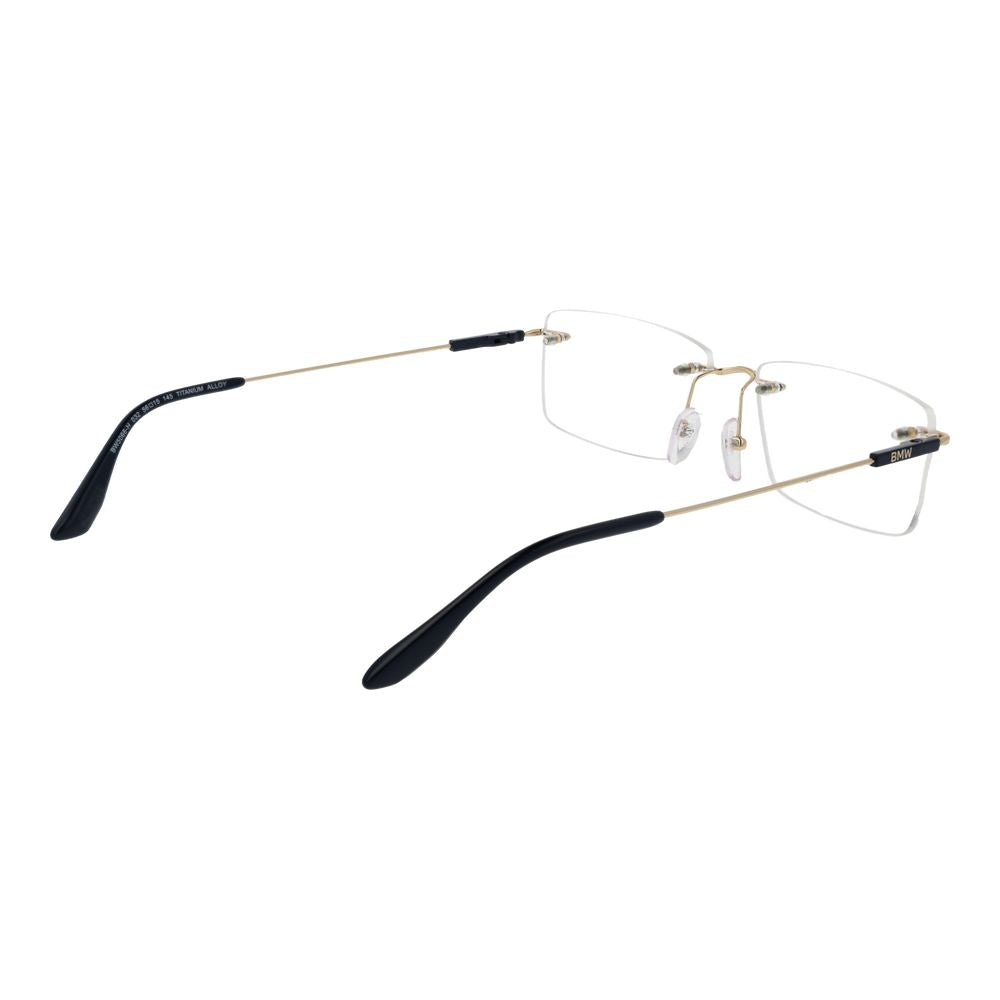 BMW Gold Men Glasses Frame, rimless titanium, rectangle design, gold color.