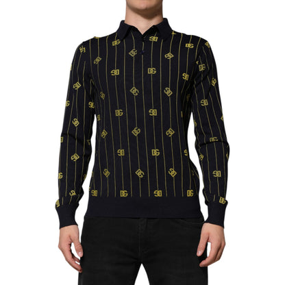Dolce & Gabbana Black Logo Jacquard Knitted Polo Shirt T-shirt