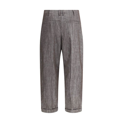 Brunello Cucinelli Brown Polyester Casual Pants, featuring elegant design with zipper closure, pleats, and pocket details for AW25 season.