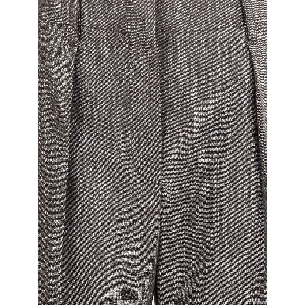 Brunello Cucinelli Brown Polyester Casual Pants with zipper, hook-and-eye closure, and pleat detail for elegant style.