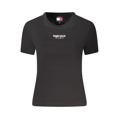 Tommy Hilfiger Black Cotton Women T-Shirt with logo and print, eco-friendly design, short-sleeve, black color, casual fashion.